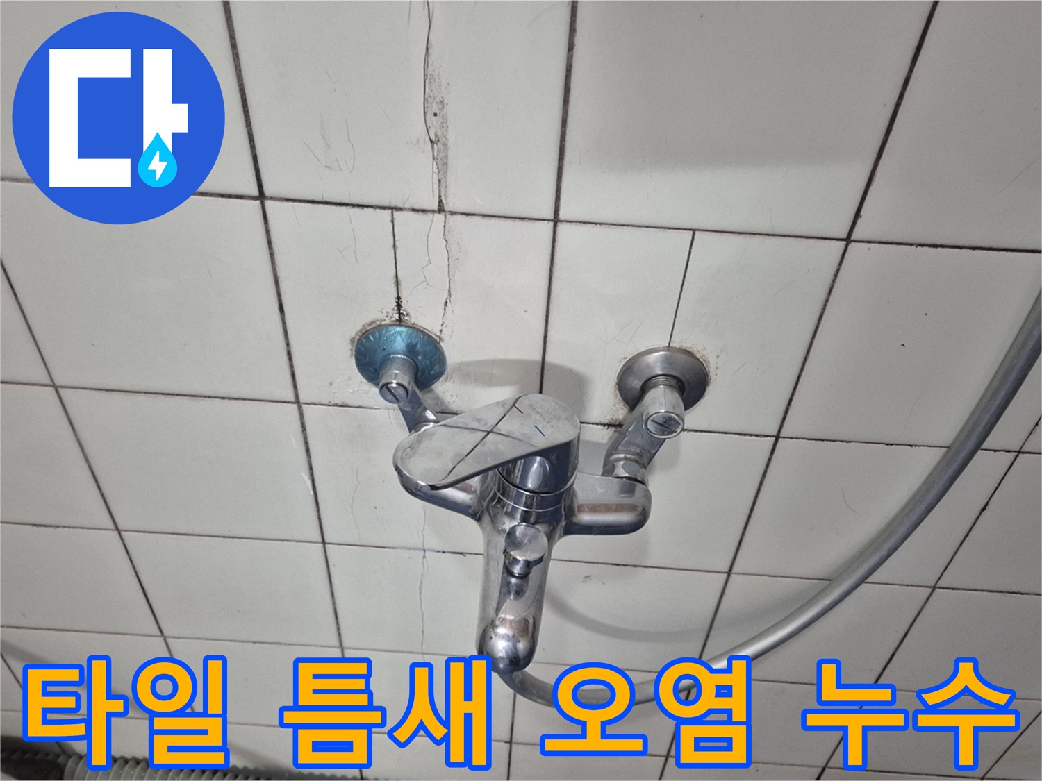 샤워기 수전 주변 타일 틈새 오염 - 틈새 오염으로 인한 누수 의심