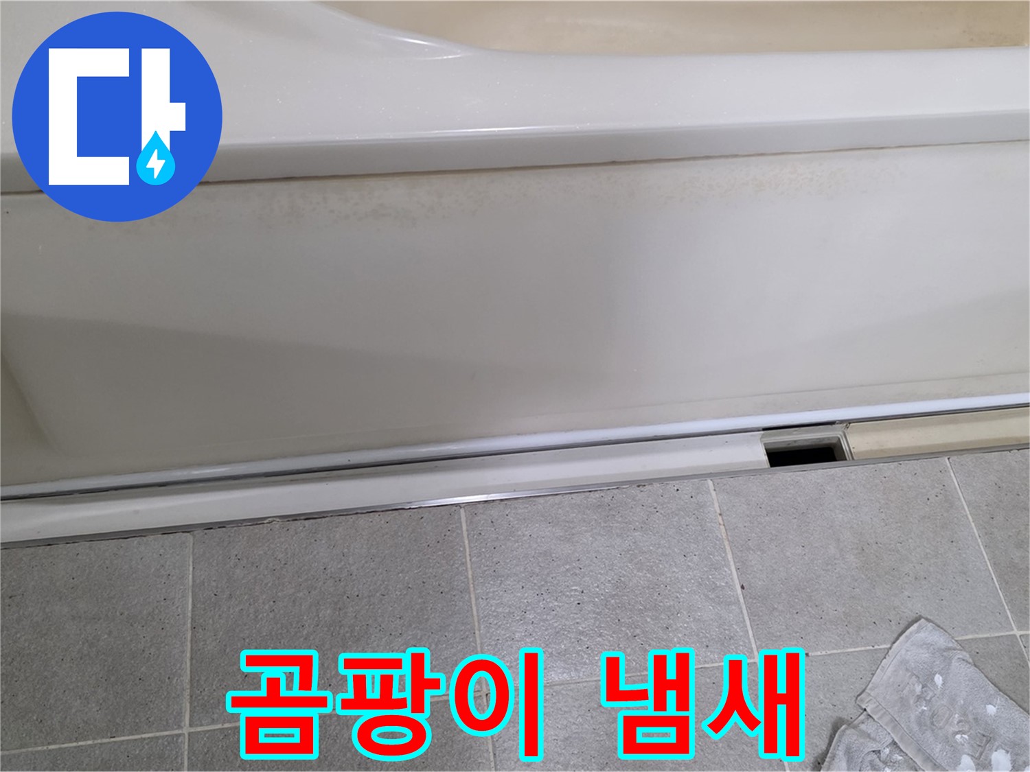 분당 운중동 산운마을 6단지에서 욕조 하부 누수 점검 중 점검구 주변 곰팡이 냄새를 확인하는 모습입니다 - 곰팡이 냄새는 습기와 누수의 증거입니다.