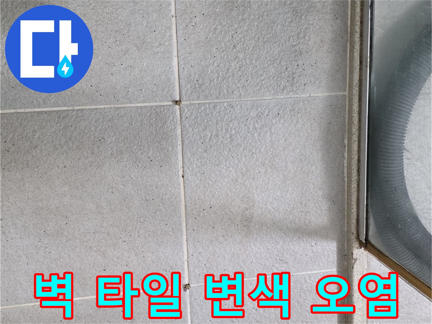 운중동 욕실 벽면 타일 틈새 - 백시멘트 변색과 오염은 습기 침투의 증거입니다.