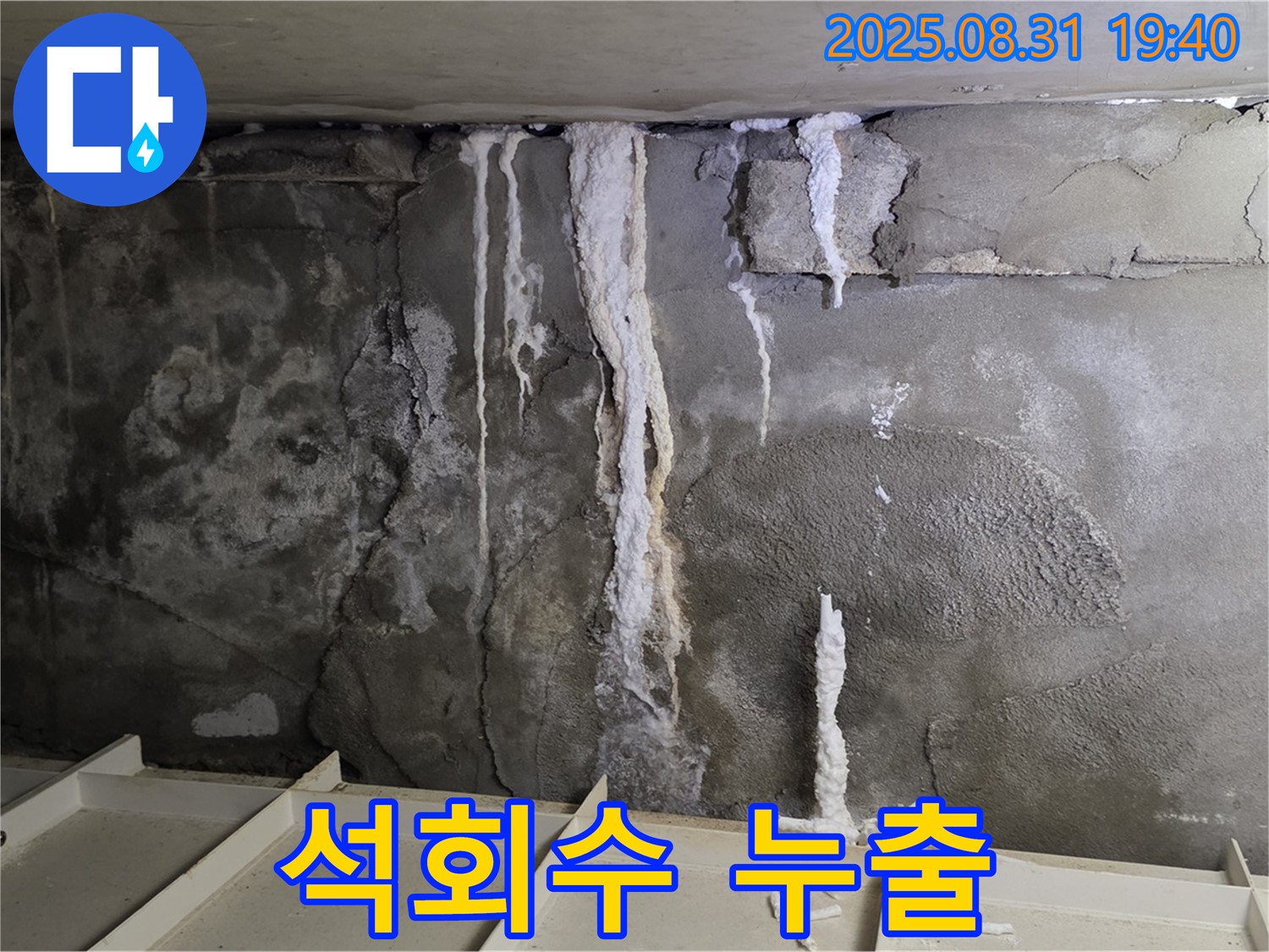 정자동 아파트 지하 주차장 누수 - 석회수 누출, 콘크리트 손상 및 차량 부식 우려
