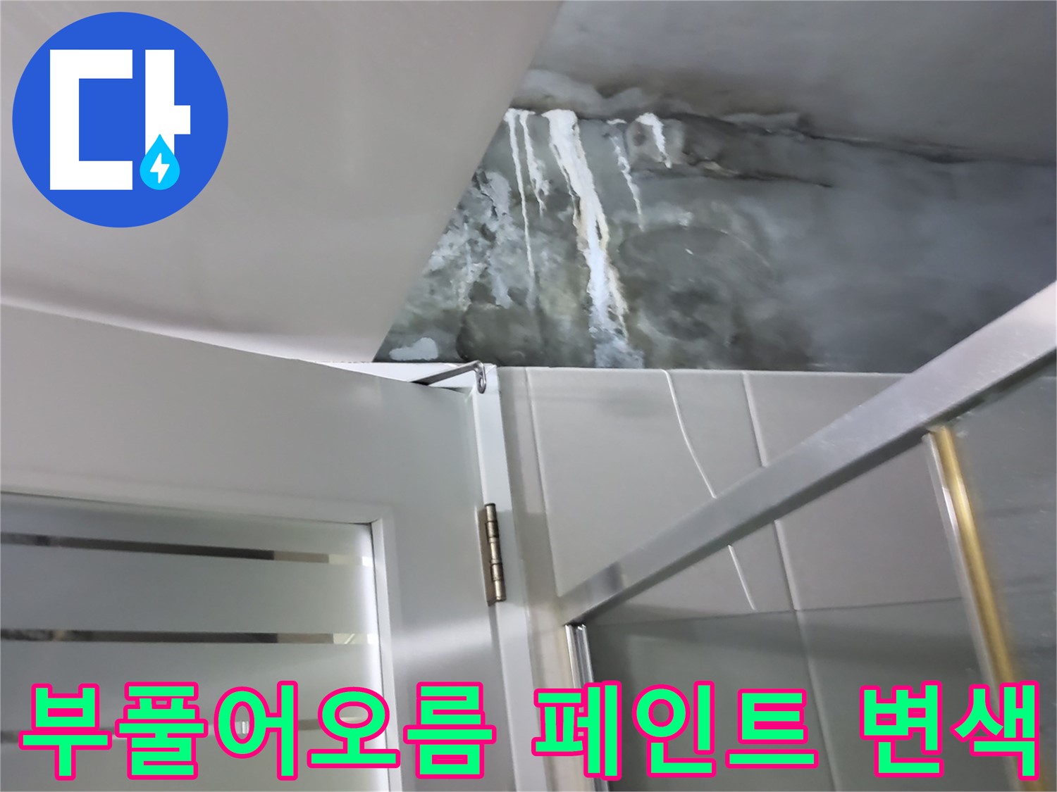 성남 분당 샤워부스 옆 벽면의 심한 부풀어오름과 페인트 변색 집중 점검 - 누수 가능성 점검