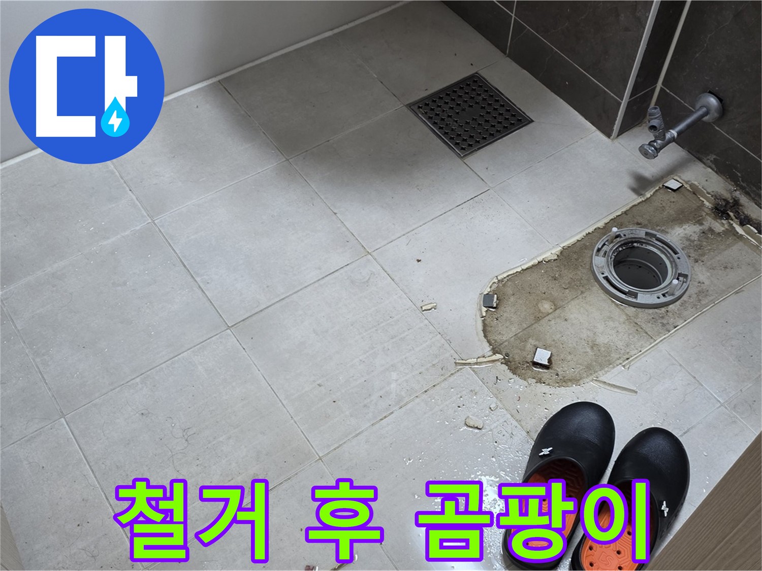 양주 옥정 율정마을 아파트 변기 누수 - 철거 후 바닥 상태를 점검하고 곰팡이 제거를 준비합니다.
