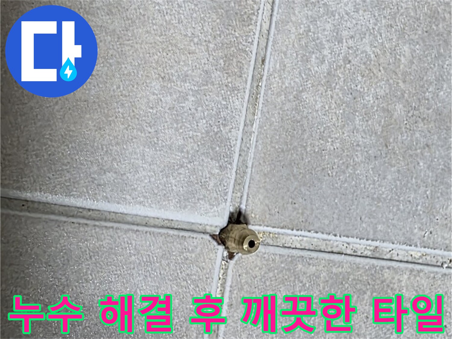 옥정 율정마을 아파트 타일 틈새 누수 해결 후 깨끗해진 타일 모습 - 누수 걱정 없이 안심하고 사용하세요.