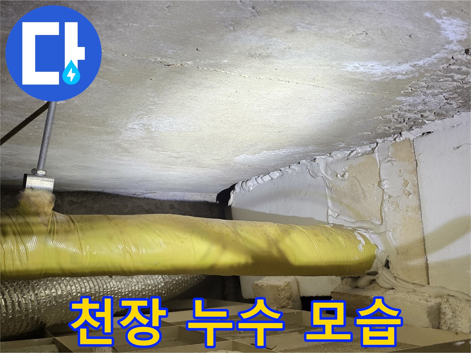 새절역 현대아파트 천장 누수 - 누수가 진행 중인 천장의 모습을 생생하게 담았습니다.