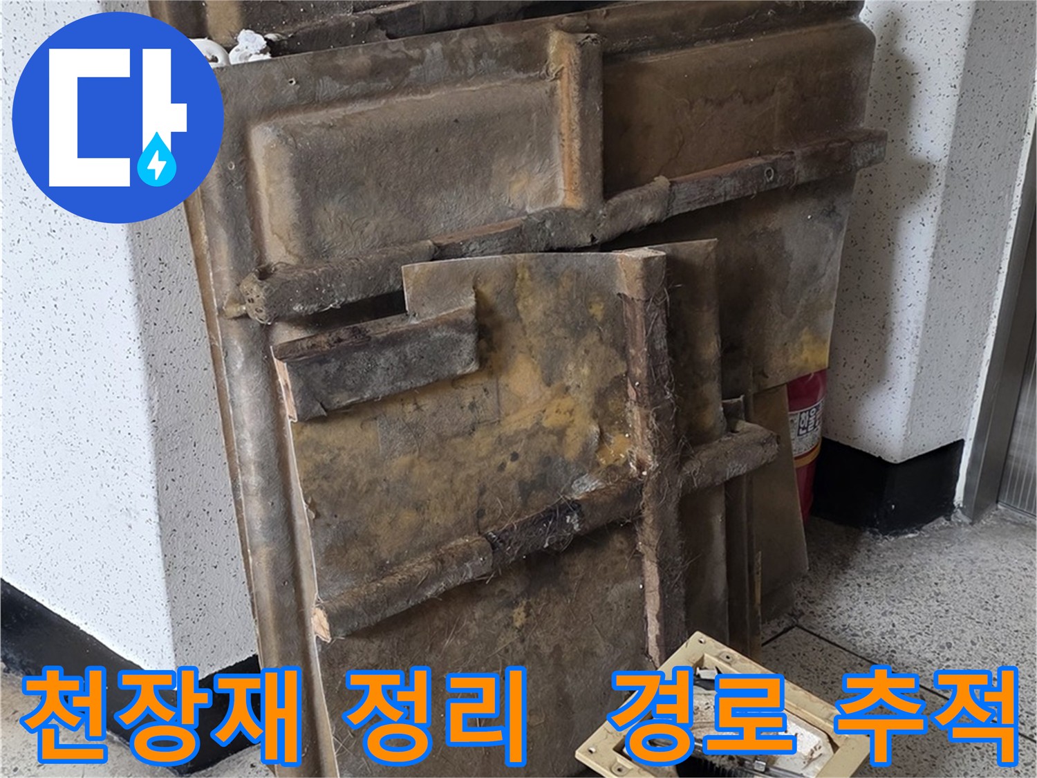 천장재와 조명 치워두고 누수 경로 추적 시작!