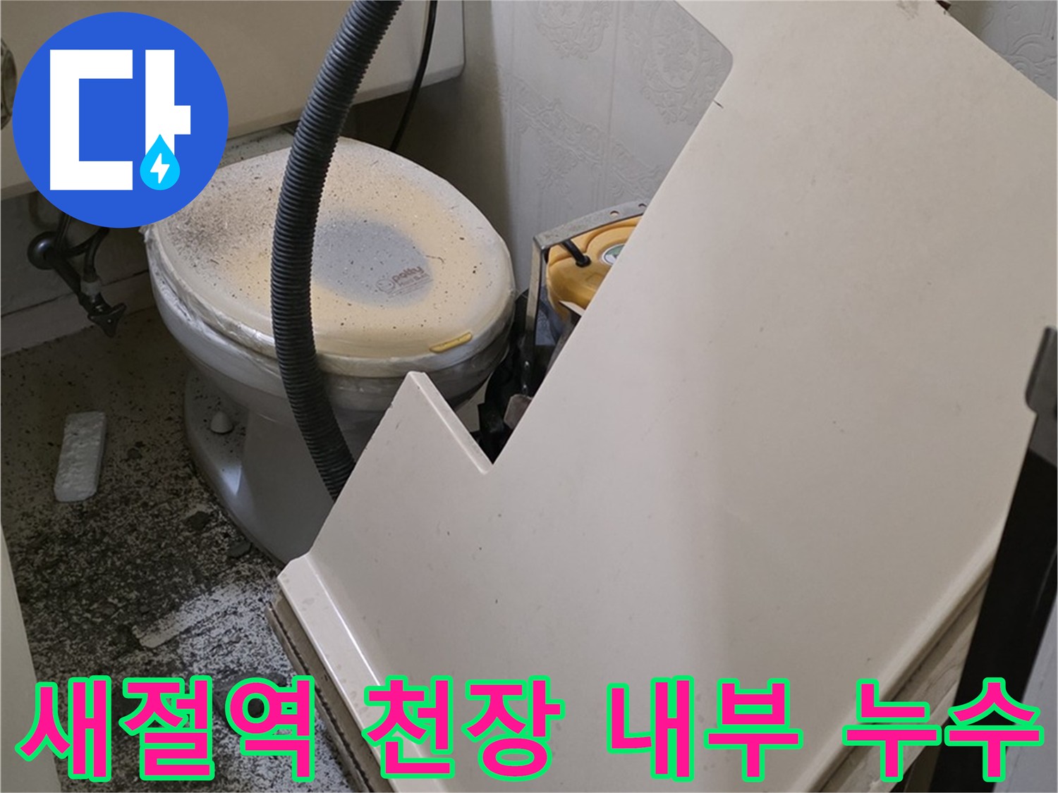 화장실 천장 누수 원인 파악을 위한 천장재 탈거 및 내부 꼼꼼한 확인