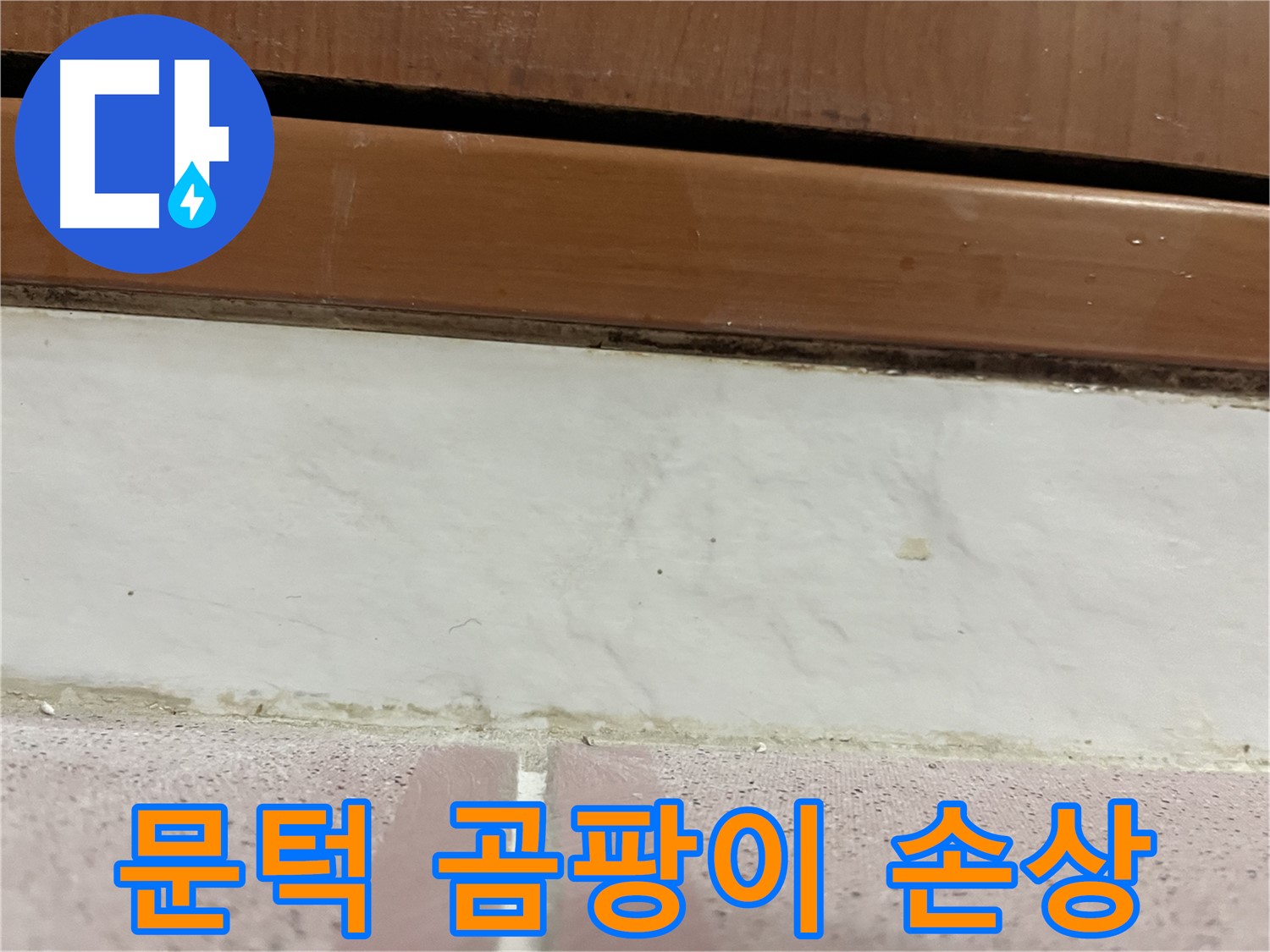 형제맨션빌 누수 - 문턱 아래 타일 틈새 곰팡이와 백시멘트 손상