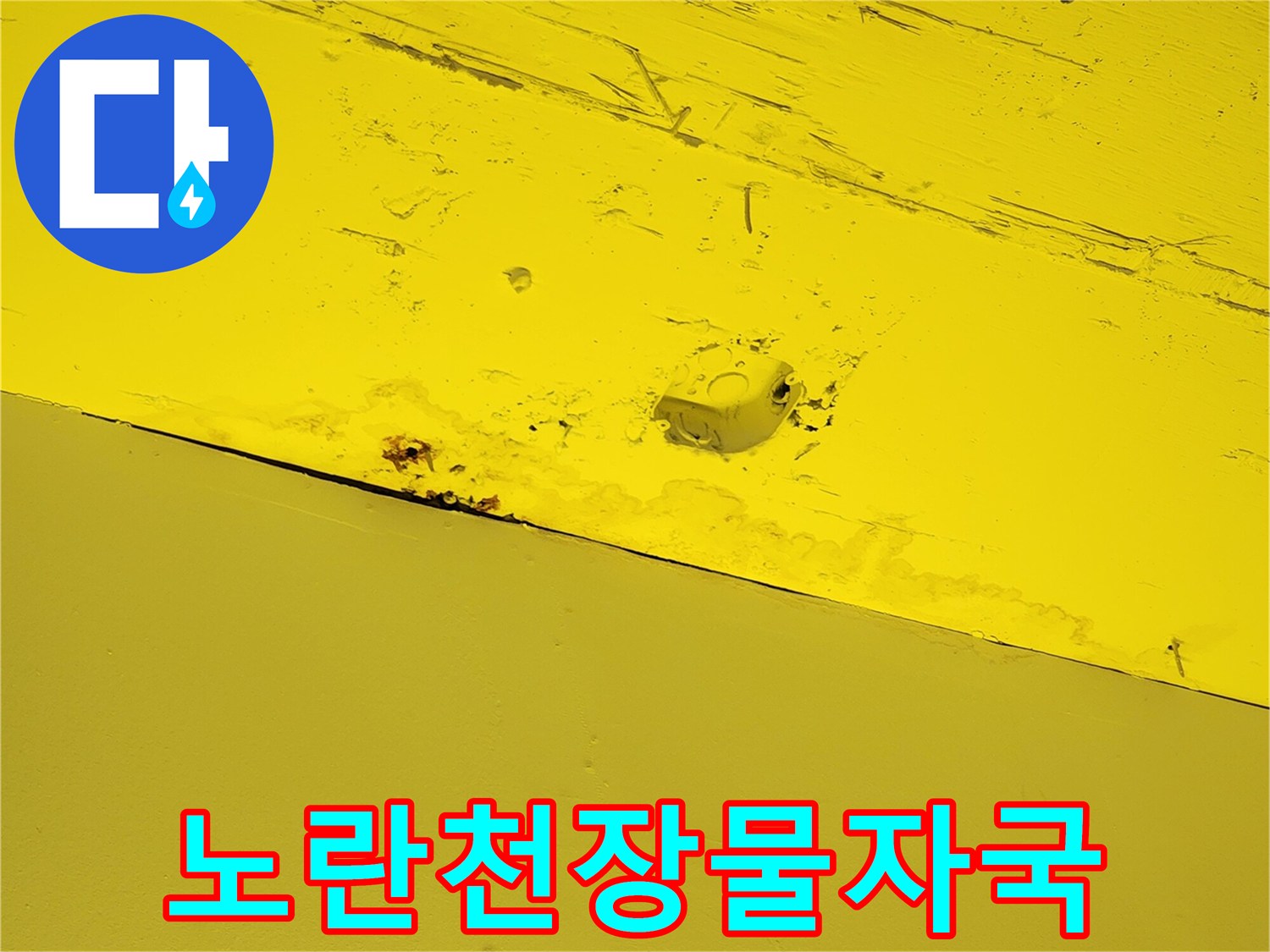 양주시 상가 내부 노란색 천장재에 발생한 습기 흔적