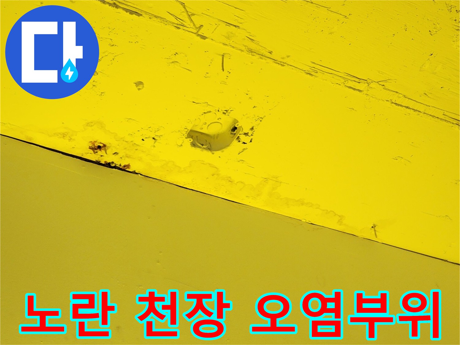 양주시 하패리 현장의 노란색 천장 마감재에 나타난 누수 오염 흔적