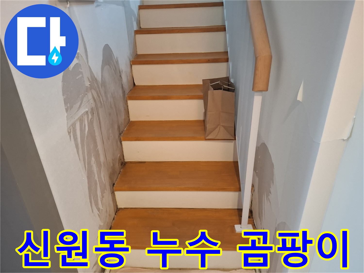 젖은 계단 옆 벽 - 곰팡이 습격 전에 해결!