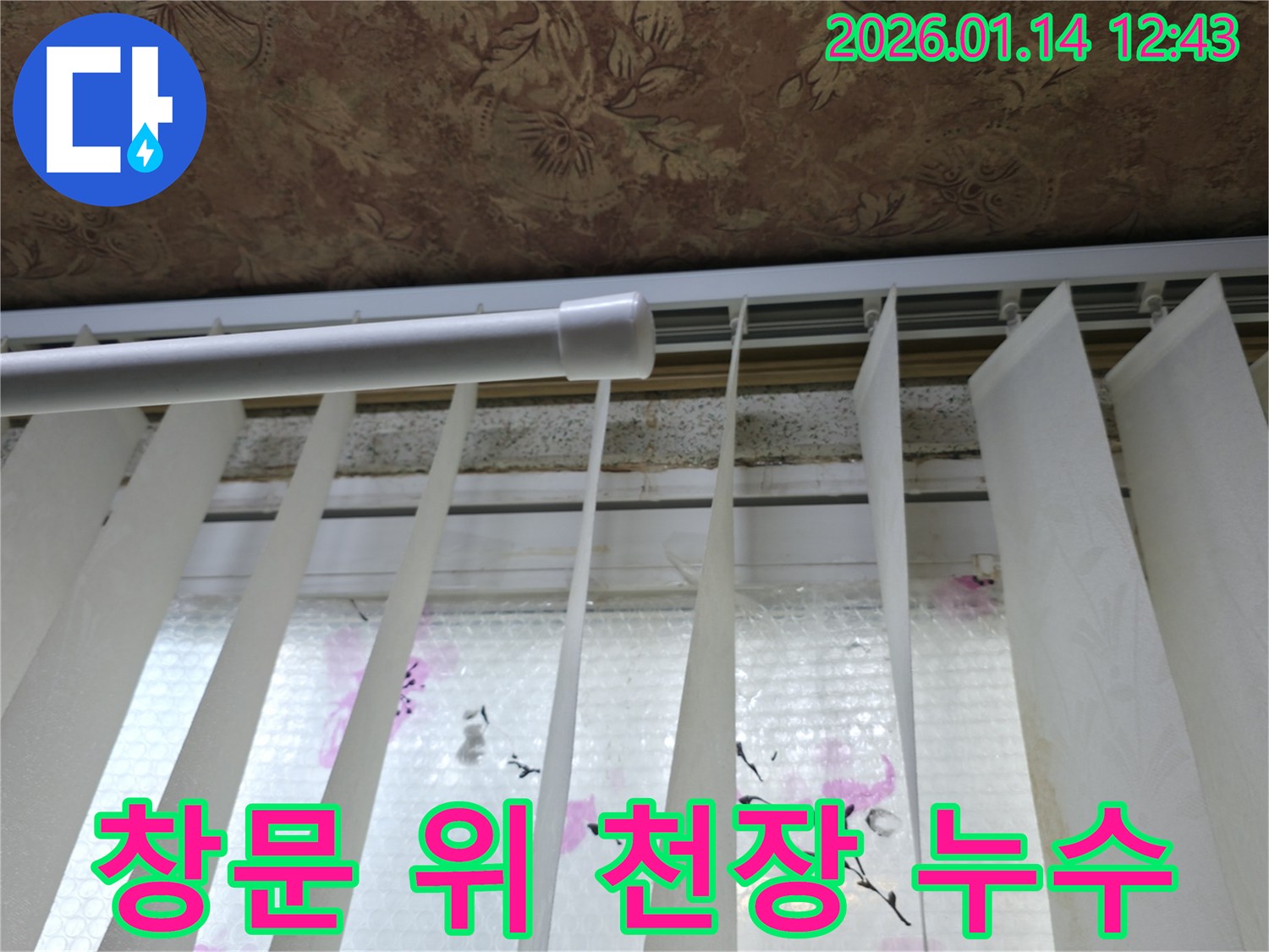 봉천동 창문 위 천장에서 발생한 누수-내부 마감재 손상 확인 및 복구 작업