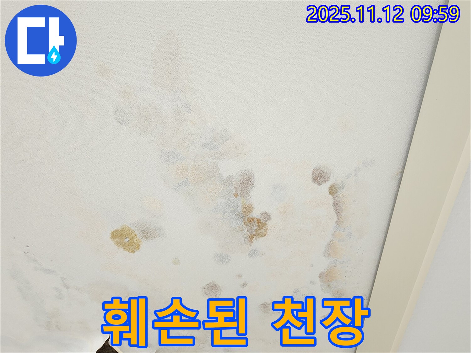 포천 소흘읍 무봉리 누수 현장 - 훼손된 천장과 누수 자국