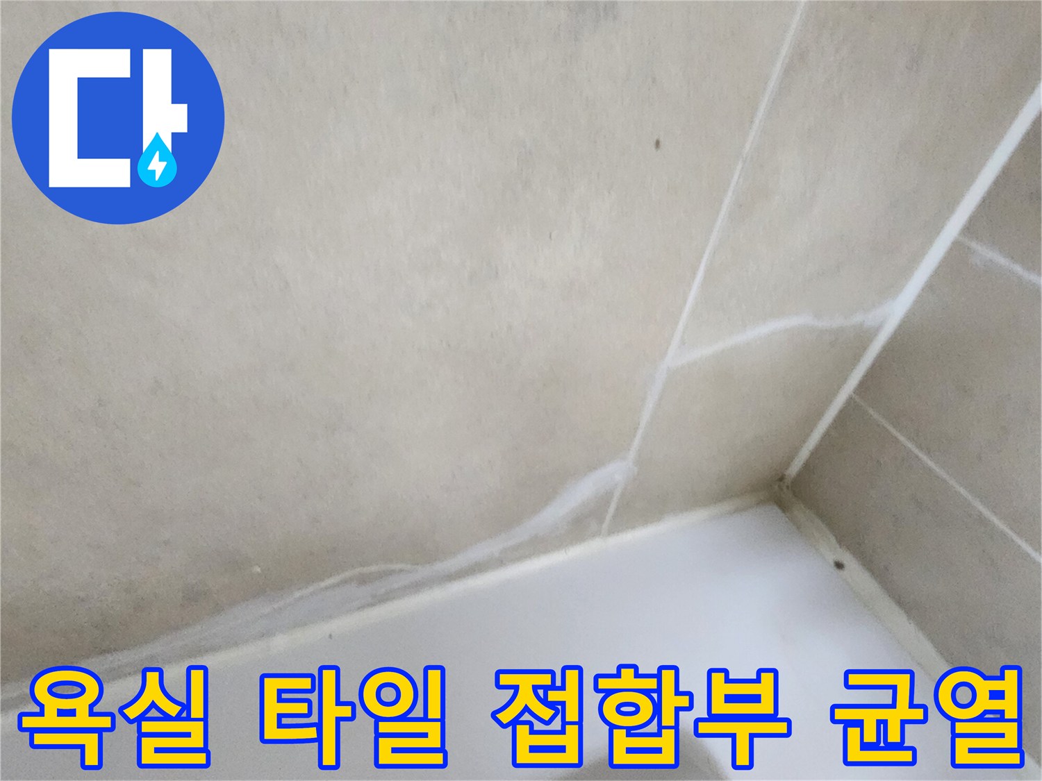 타일과 욕조 경계면의 백시멘트 노후화 및 파손 부위 상세 사진