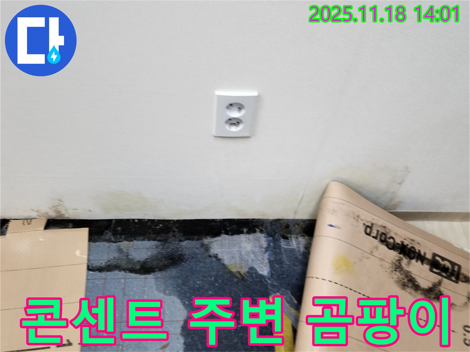 콘센트 주변 벽 곰팡이 발생 - 포천시 내촌면 진목리 누수, 곰팡이 완벽 제거 및 재발 방지 시공