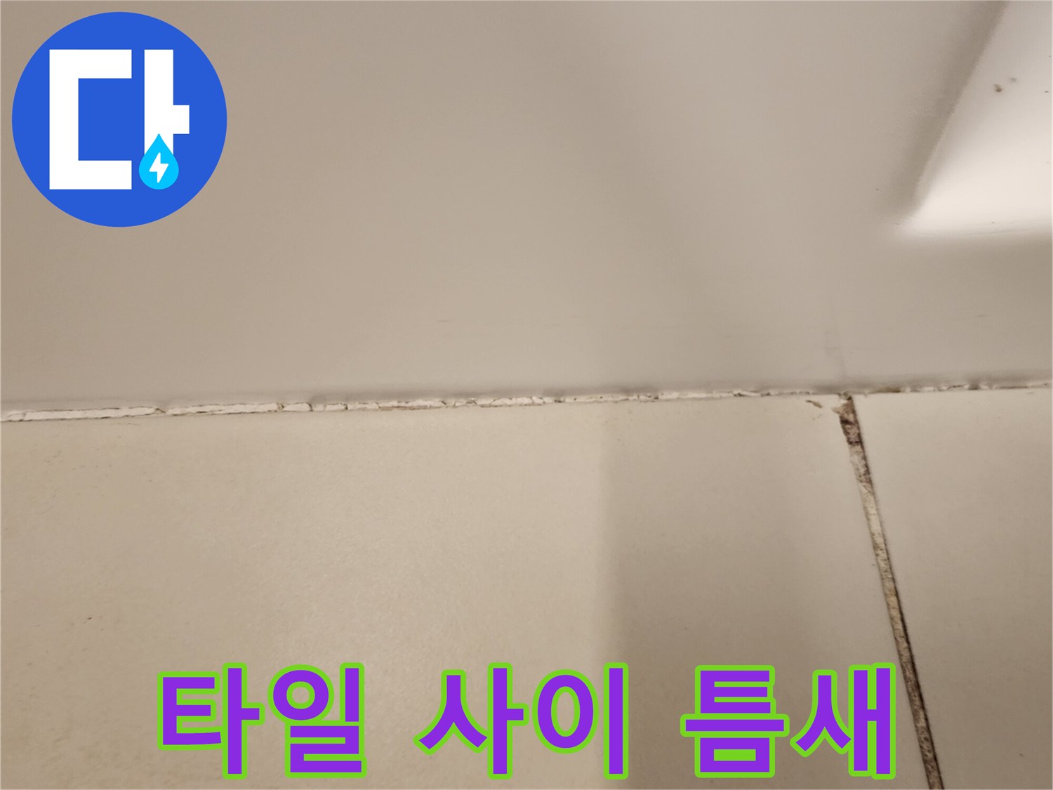 타일 경계선의 벌어진 틈과 변색된 줄눈