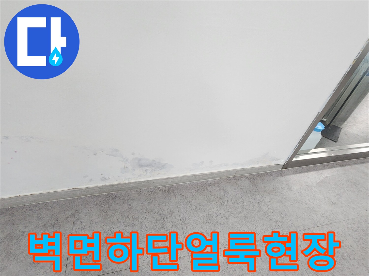 포천 신북면 현장의 벽면 하단부 변색된 부분 상세 모습
