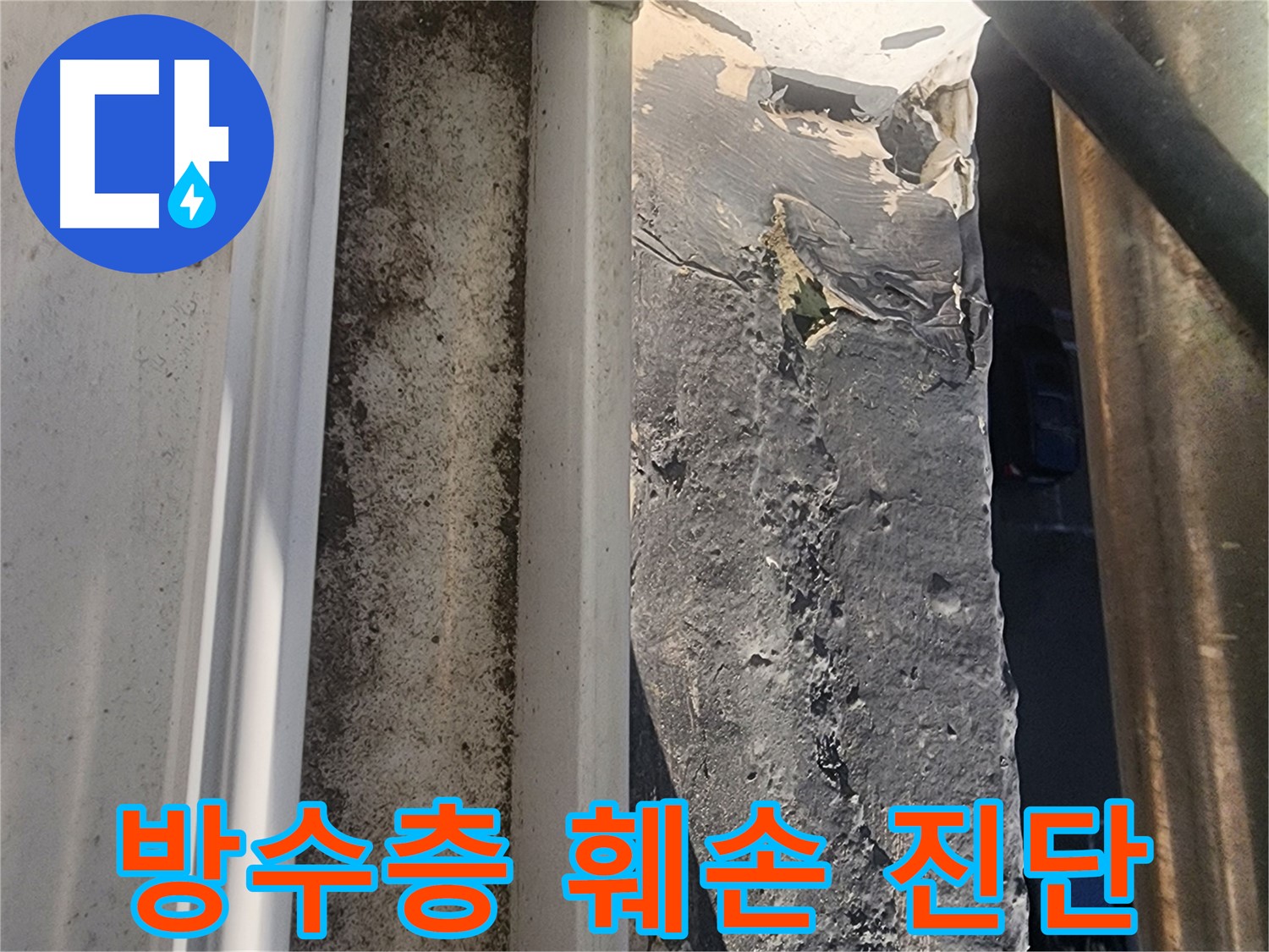성남 누수 - 상대원동 선경상대원2차아파트 옥상 방수층 훼손 부위 사진