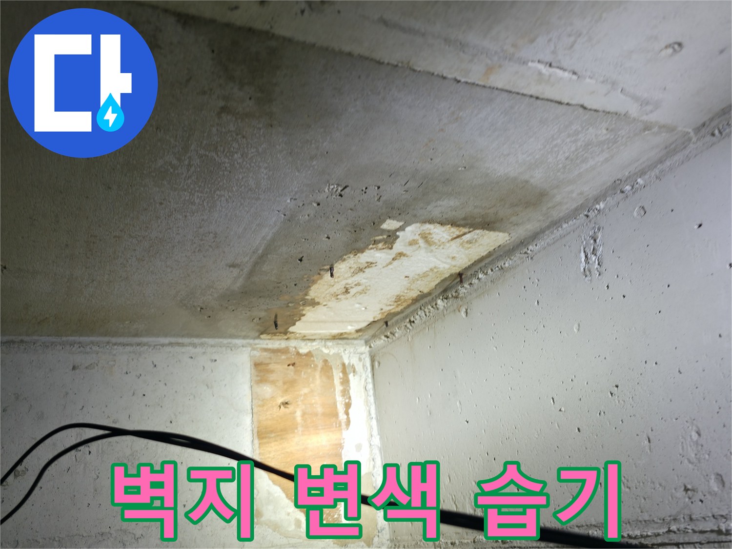 의왕시 능안길 백운그린힐 아파트 누수 - 누렇게 변색된 벽지와 습기