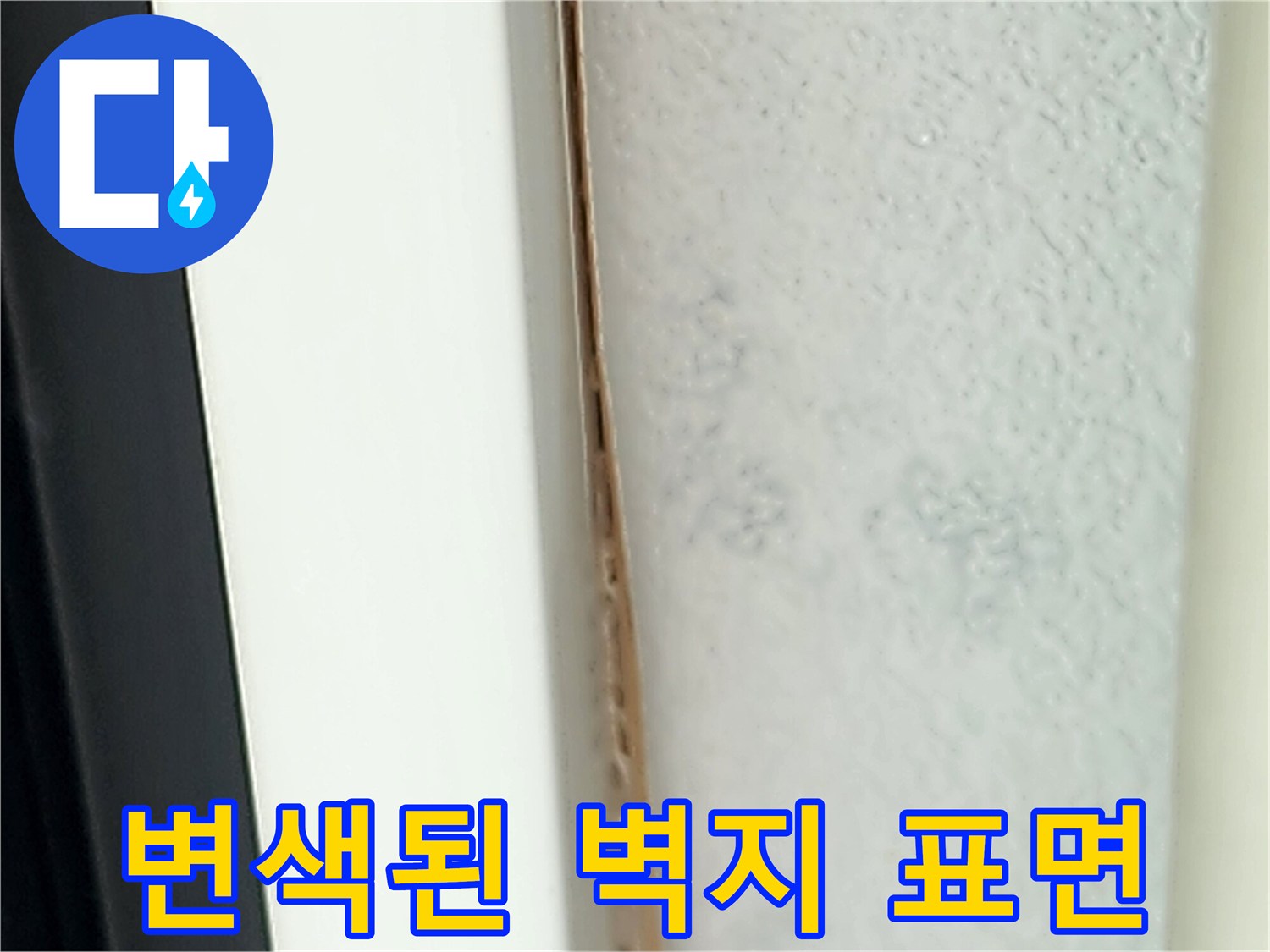 습기 침투로 인해 어둡게 변한 벽지의 클로송 샷