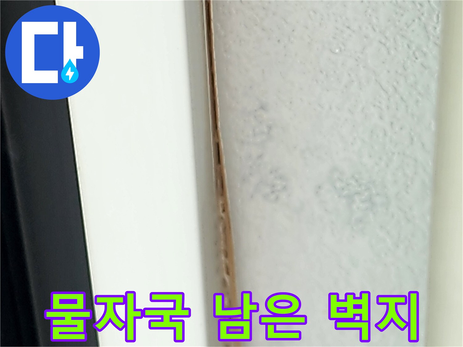 습기가 번져 어둡게 변한 벽지의 근접 촬영본