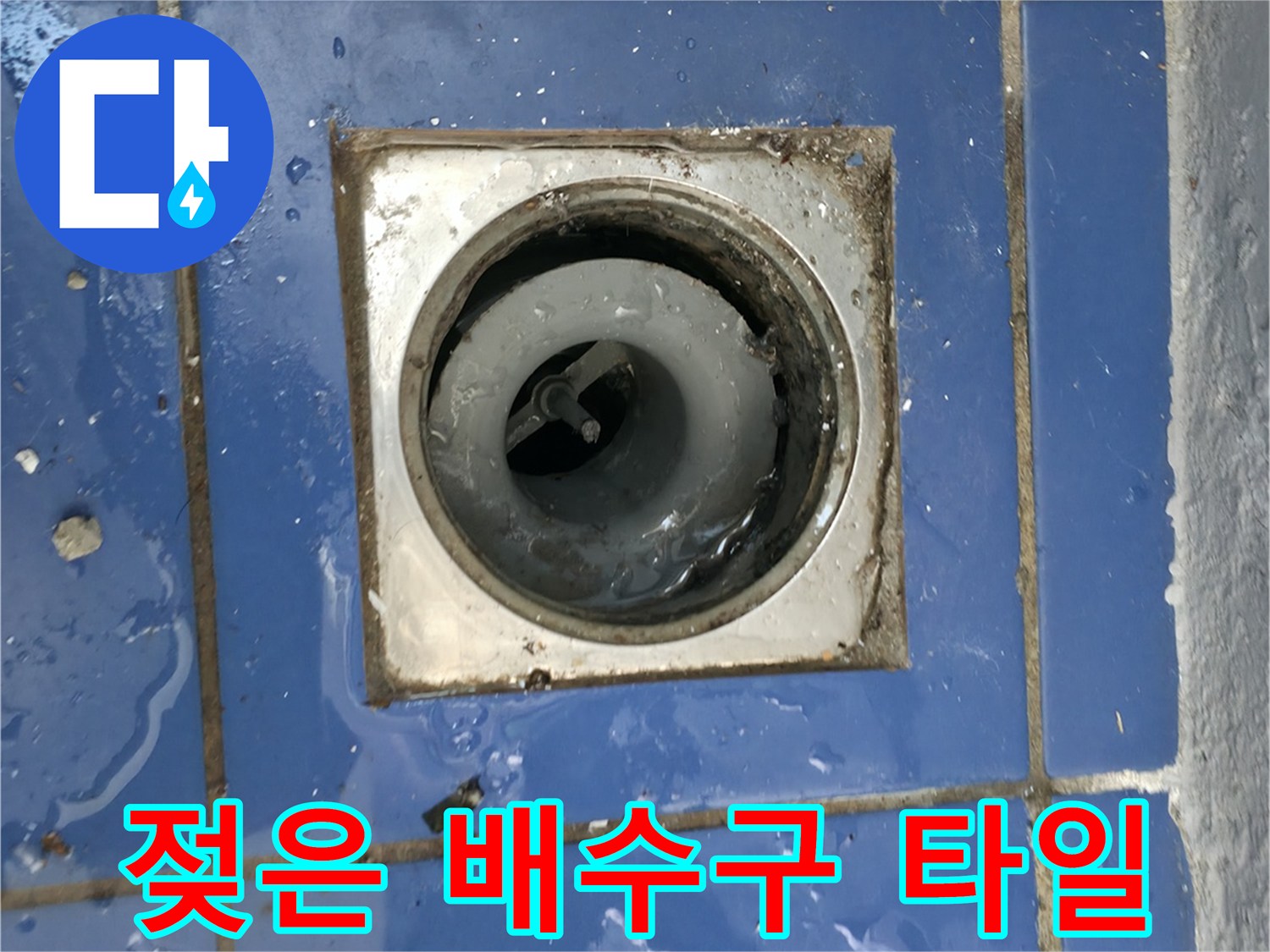 세탁실 하수구 주변-타일 사이로 물이 스며든 모습