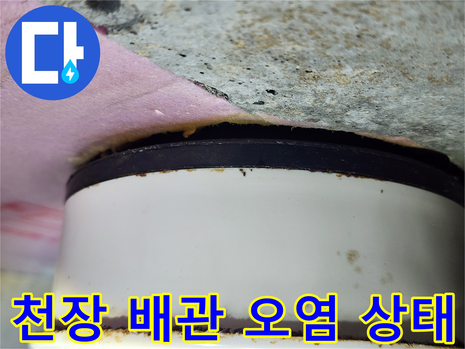 화장실 천장 내부-배관 주변의 오염된 모습