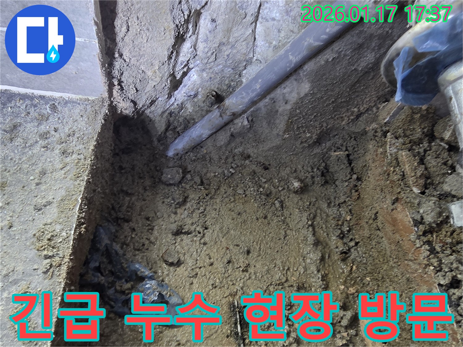 중랑구 동일로 누수 현장에 긴급 누수 신고를 받고 방문하여 누수 상황을 점검하고 있습니다. 24시간 언제든지 신속하게 출동합니다.