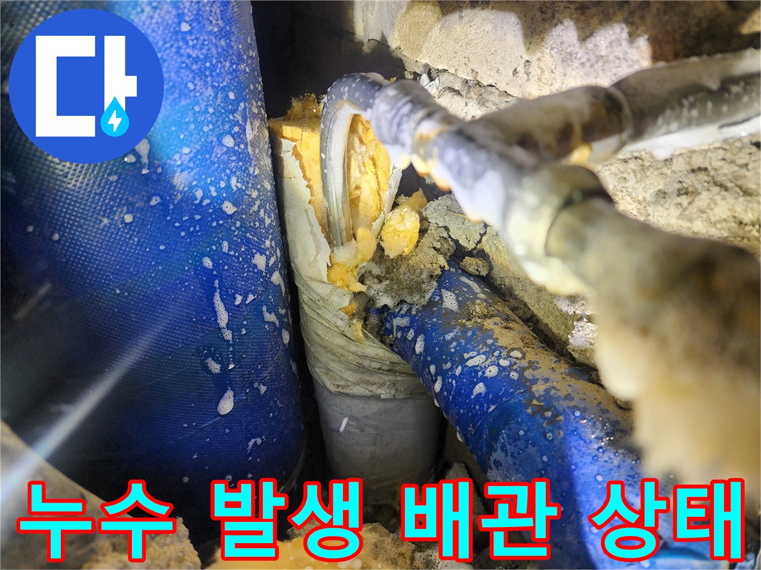 배관 교체 현장-파손된 주름관의 상세 촬영