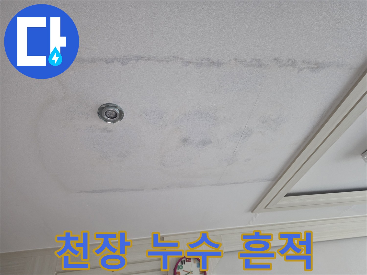 넓게 퍼진 형태의 천장 누수 얼룩 사진