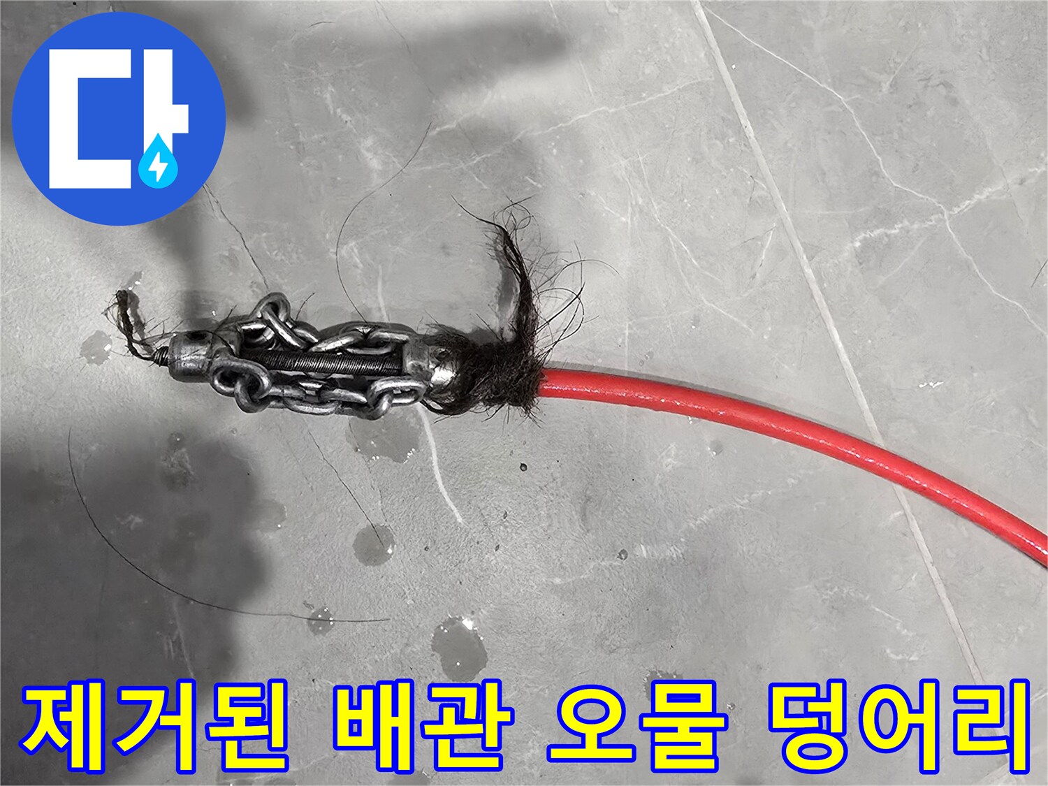 배수 장비 끝에-걸려 나온 머리카락과 이물질
