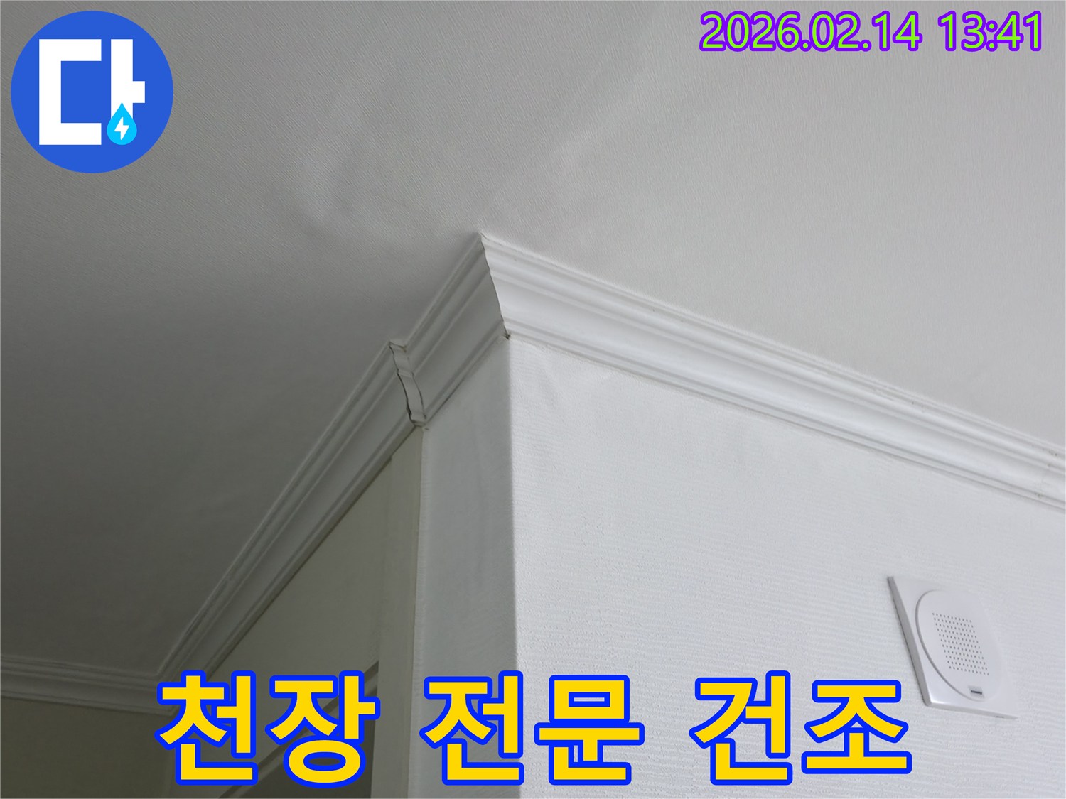 누수-발생-후-천장의-물기를-전문적으로-제거하고-건조하는-과정-전의-사진입니다