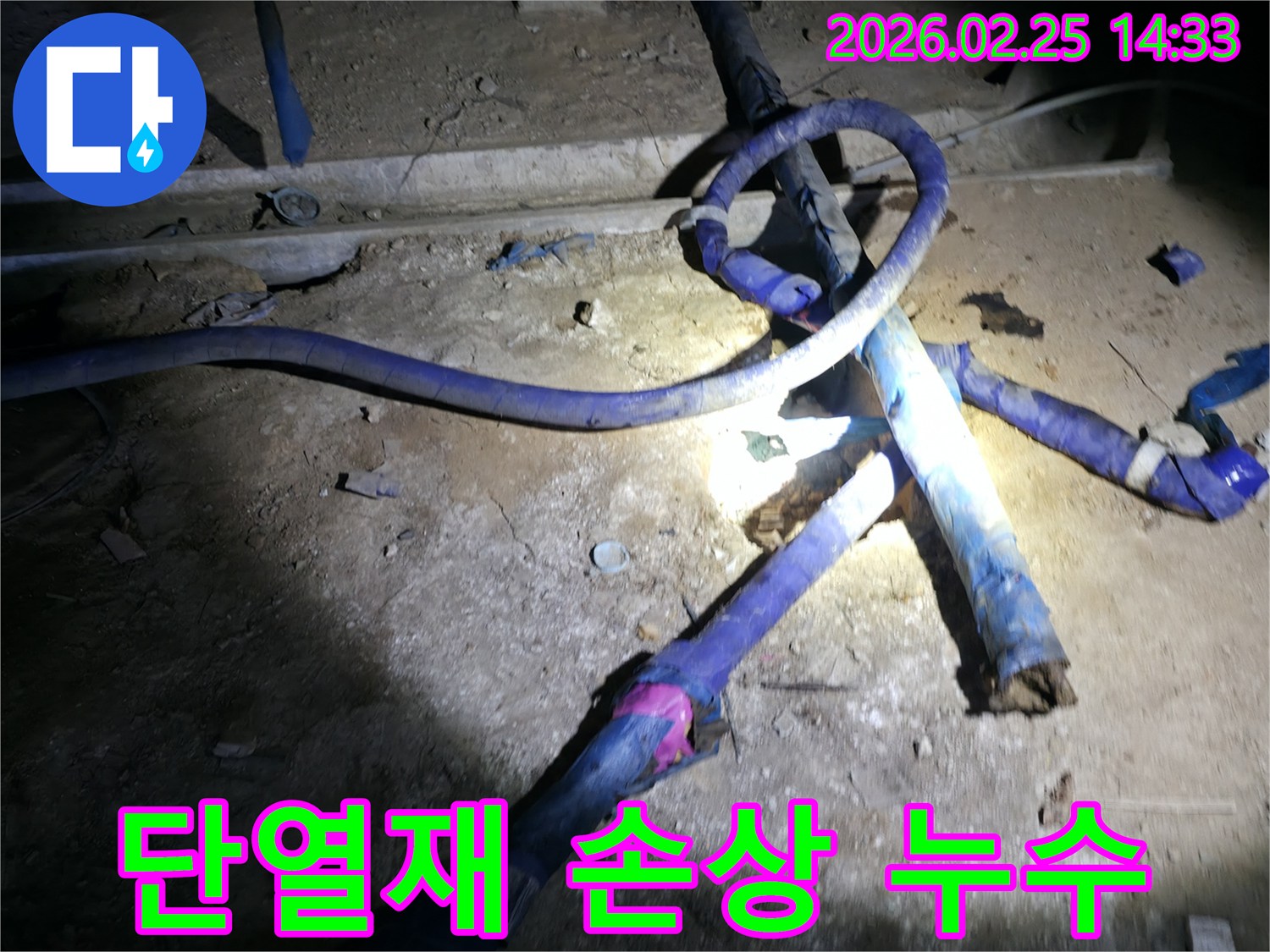 진황도로 211 인근 주택 지하에서-단열재 손상으로-숨겨진 배관 누수를-탐지하는 모습