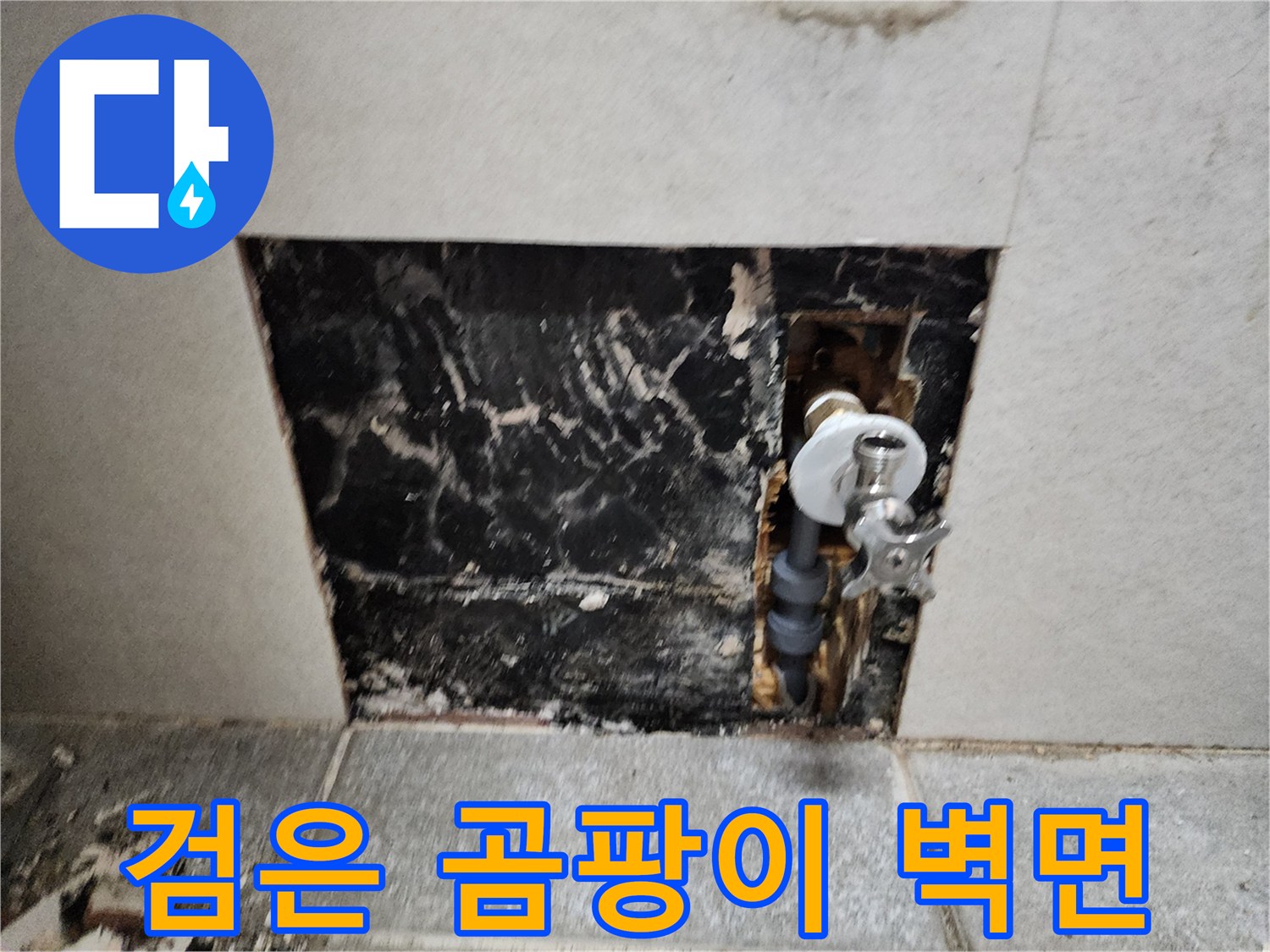누수로 인한 오염-검게 변색된 배관 주변 벽체