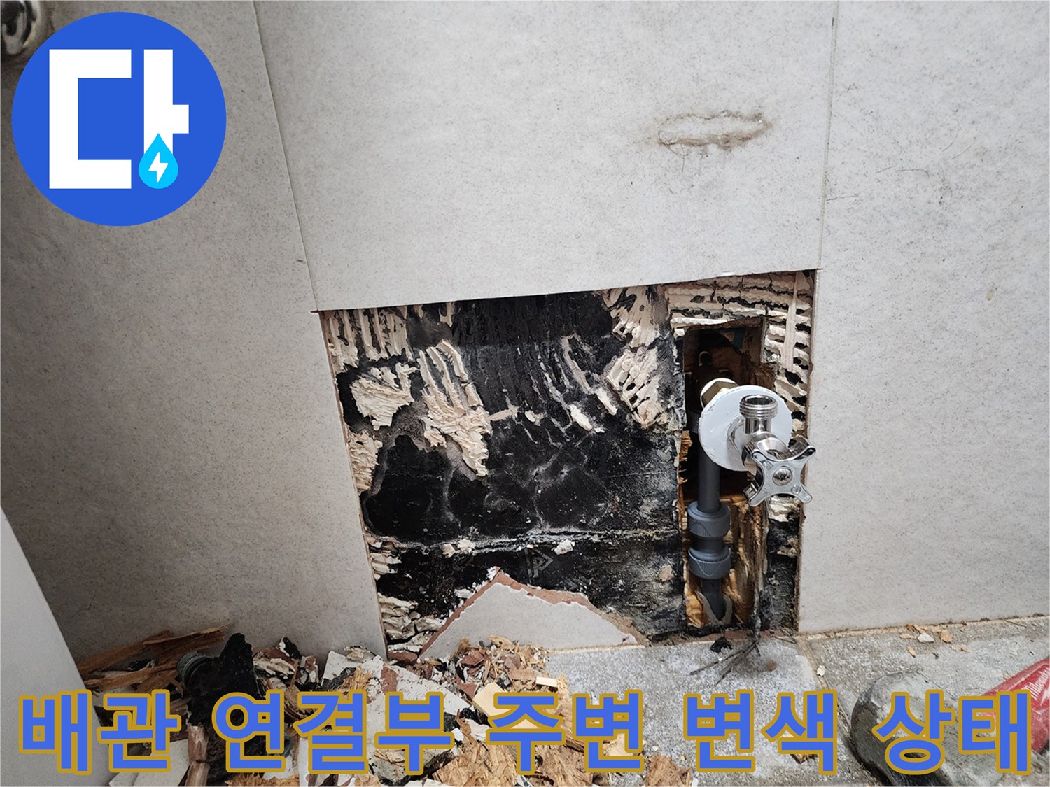 세면대 급수 배관-주변의 검은 곰팡이 오염
