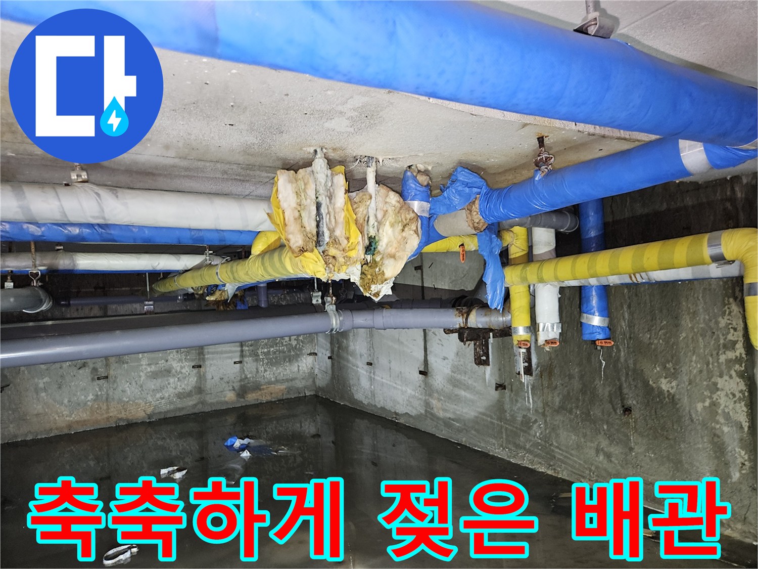 분당 구미동 지하-물에 젖어 하얗게 변한 배관 보온재