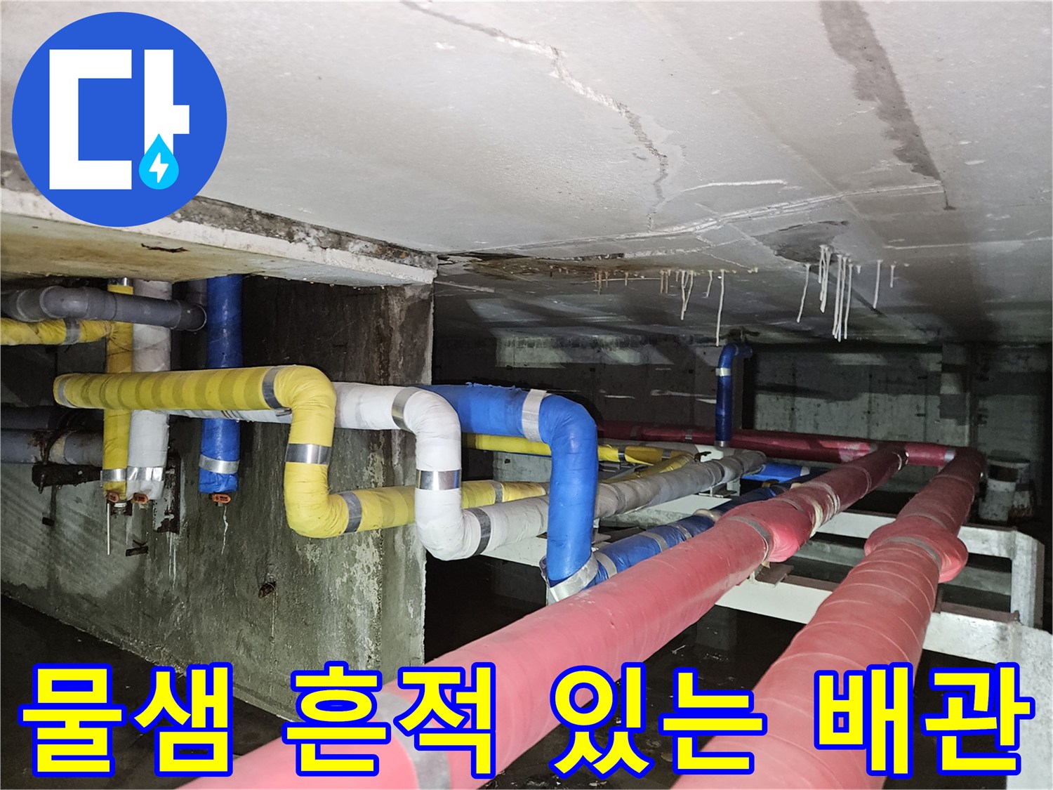 분당 구미동 현장-습기가 가득한 지하 천장 배관 설비
