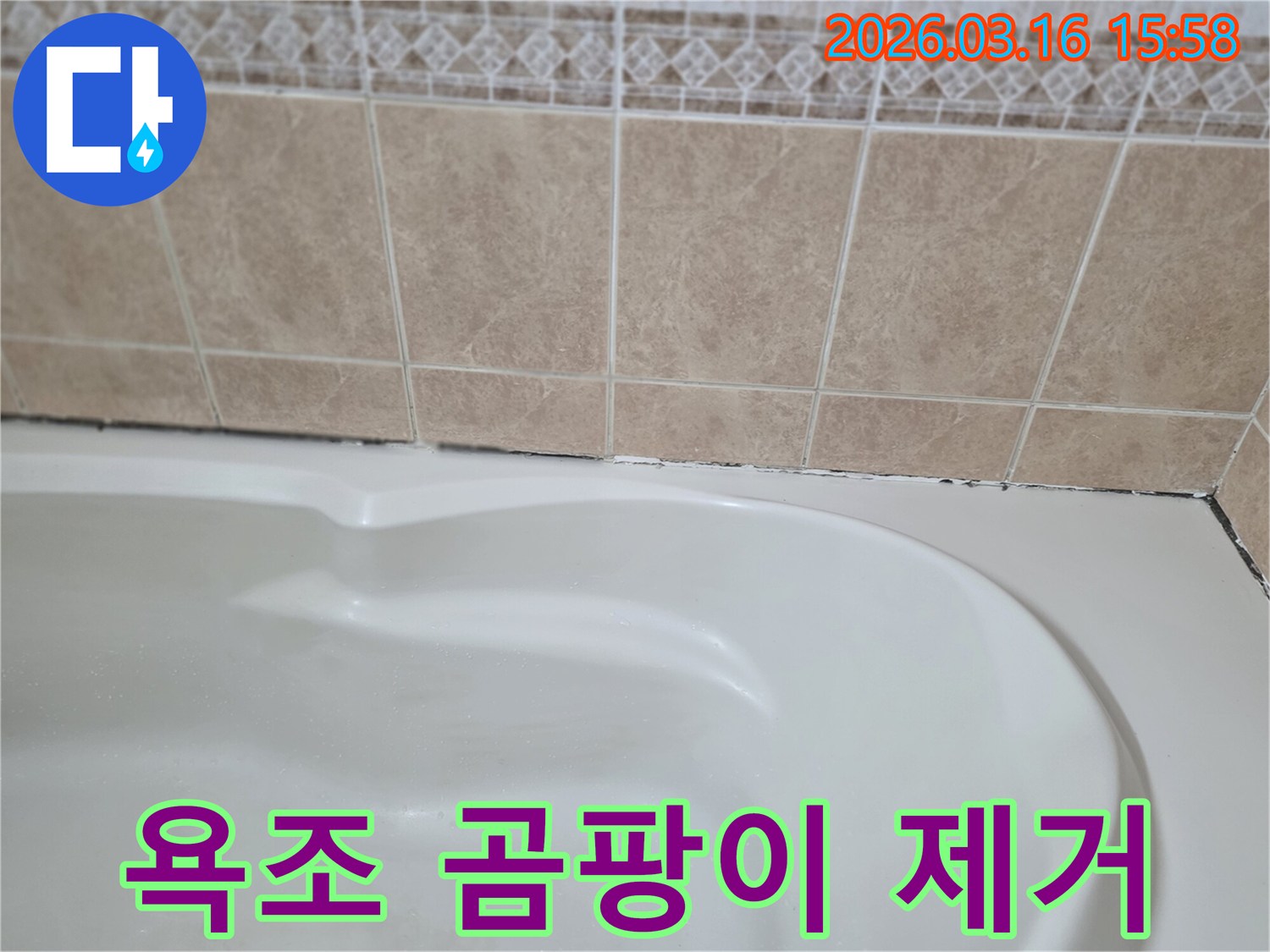 욕조와-타일-틈새에-생긴-검은-곰팡이는-실리콘-손상으로-인한-물샘-가능성을-보여주며-재시공이-필요합니다.