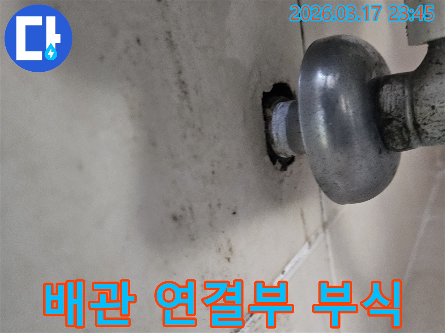 오래된 배관의 부식으로 인해-천장으로 물이 새어 곰팡이가 발생했습니다