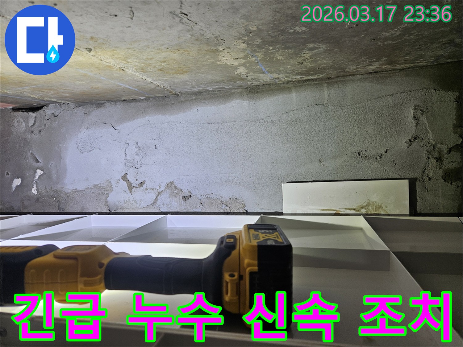 전문 엔지니어가-긴급 누수 상황에 신속히 대응하여-정밀 탐지 장비로-누수 지점을 빠르게 확인하고 있습니다.