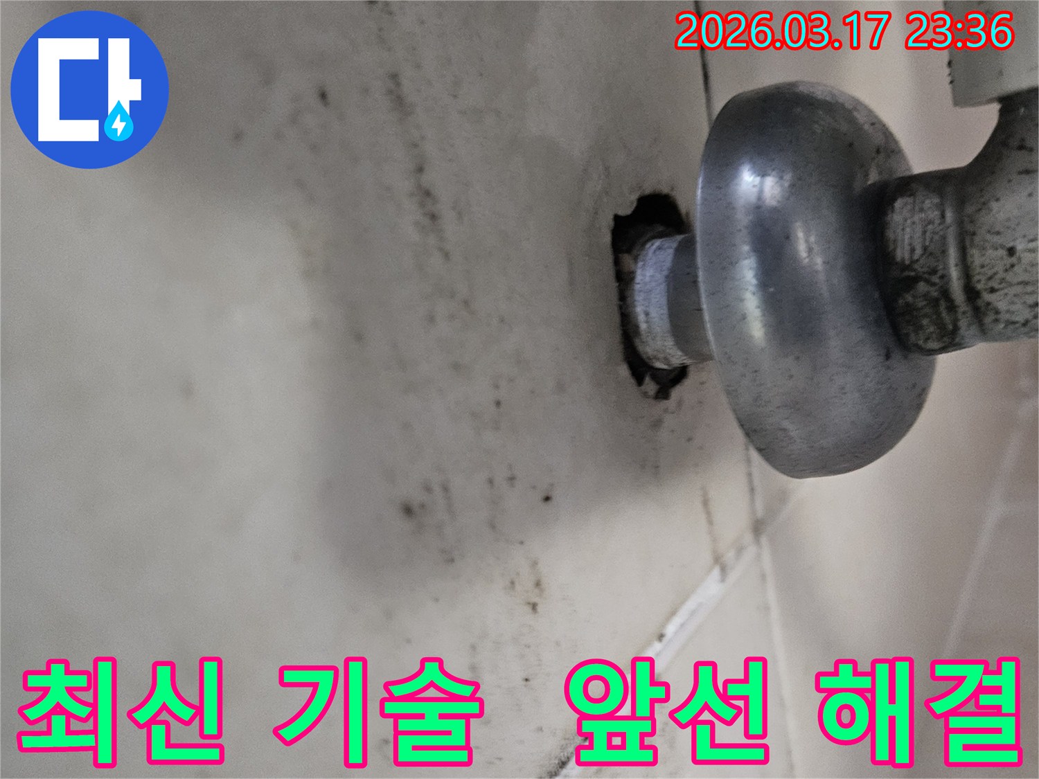 천장-배관에서-발생한-누수로-인해-오염된-벽면과-최신-탐지-기술을-도입하여-앞서가는-누수-해결을-제공하는-모습
