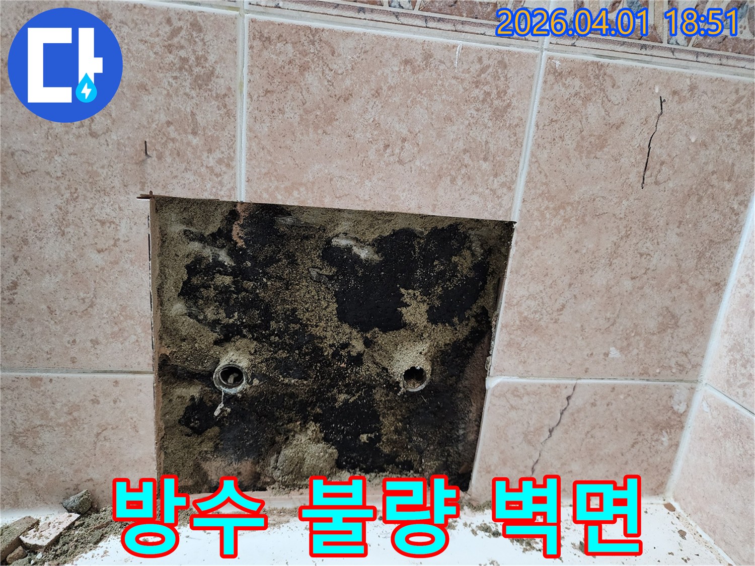 방수층 파손으로-인한 욕실-벽면 누수-및 곰팡이-제거 작업