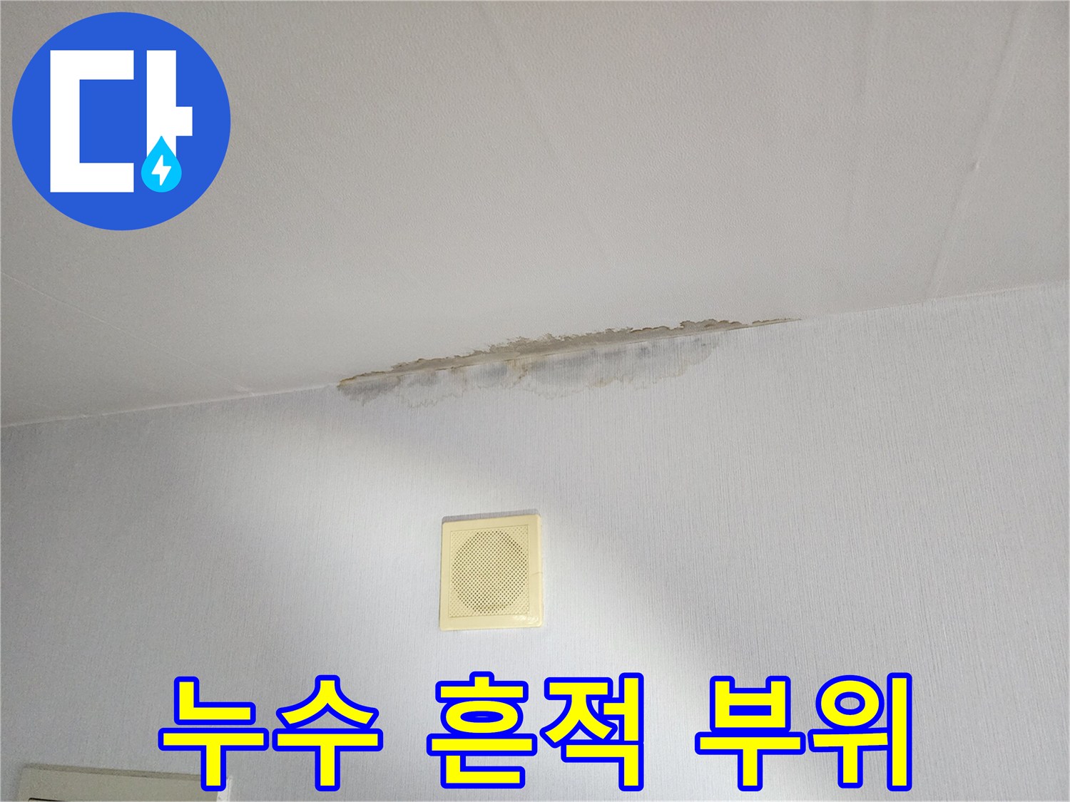 천장 하단부에 나타난 젖은 얼룩