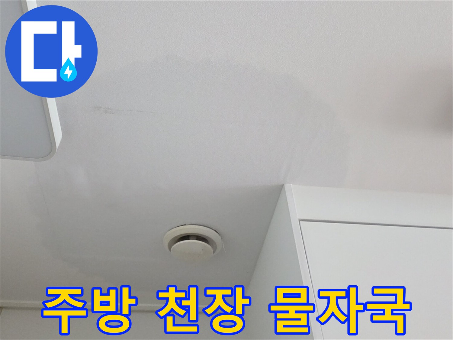 파주 금촌 현장 - 주방 천장 부근에 넓게 퍼진 누수 얼룩 상태