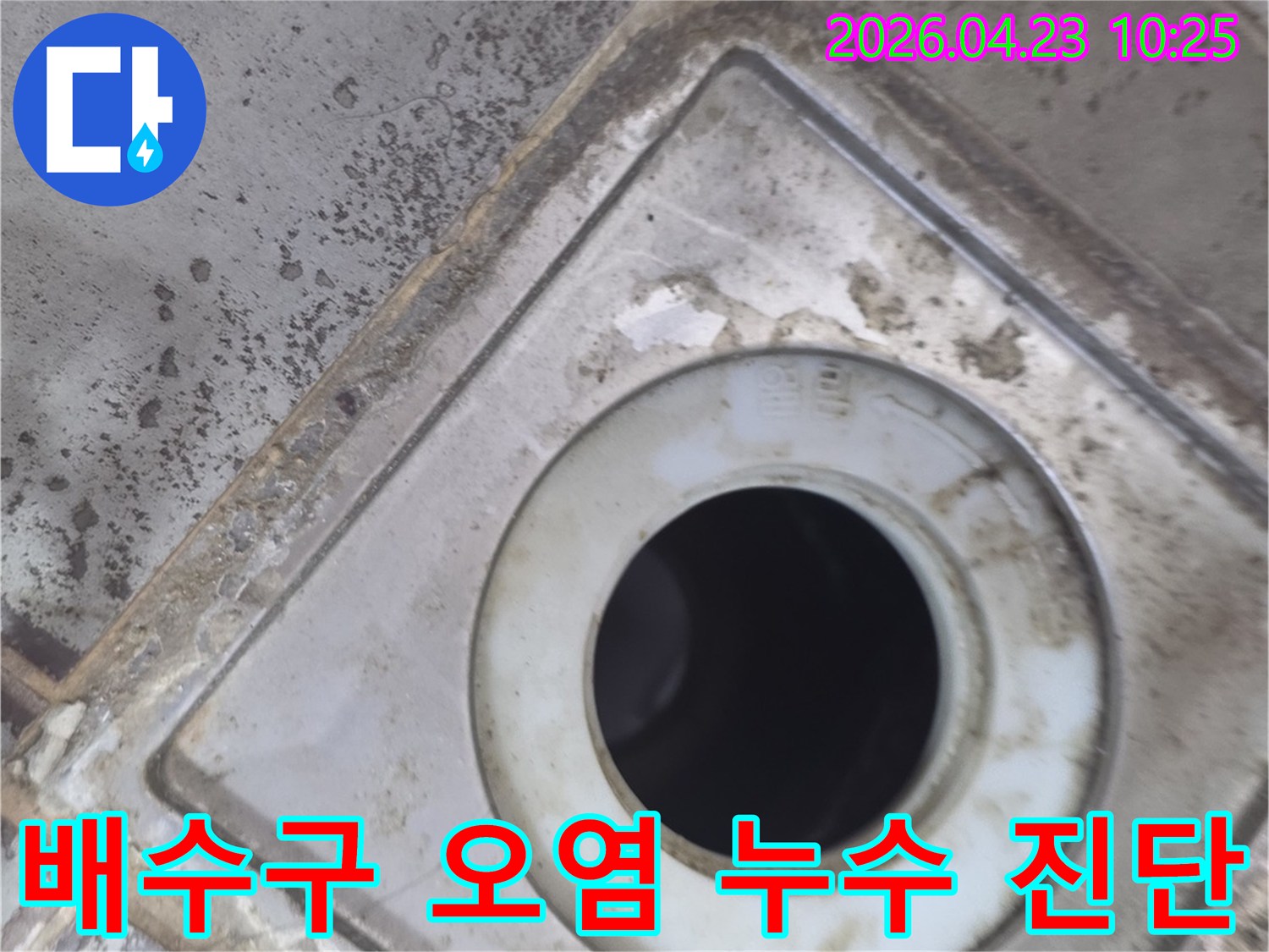 서울 은평구 갈현동에서 배수구 오염으로 인한-누수 문제를 진단하는 현장 사진입니다