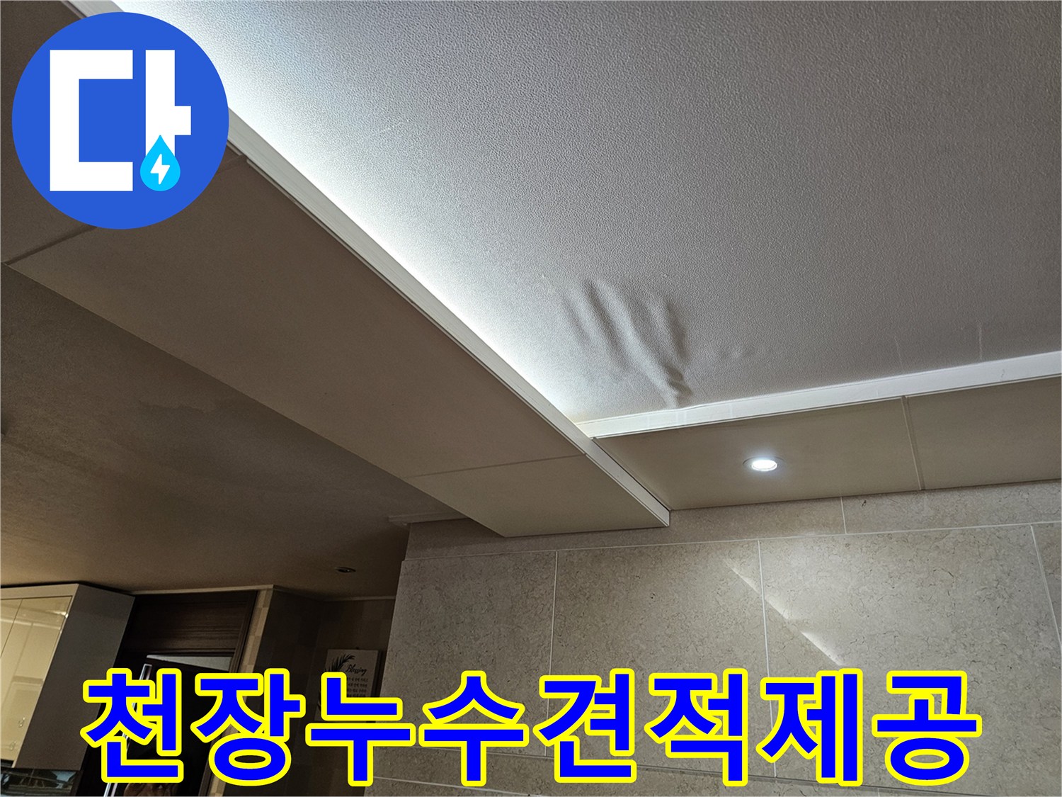 천장-누수로-인해-물에-젖어-손상된-부분을-확인하고-합리적인-견적을-산출하여-제공하는-모습