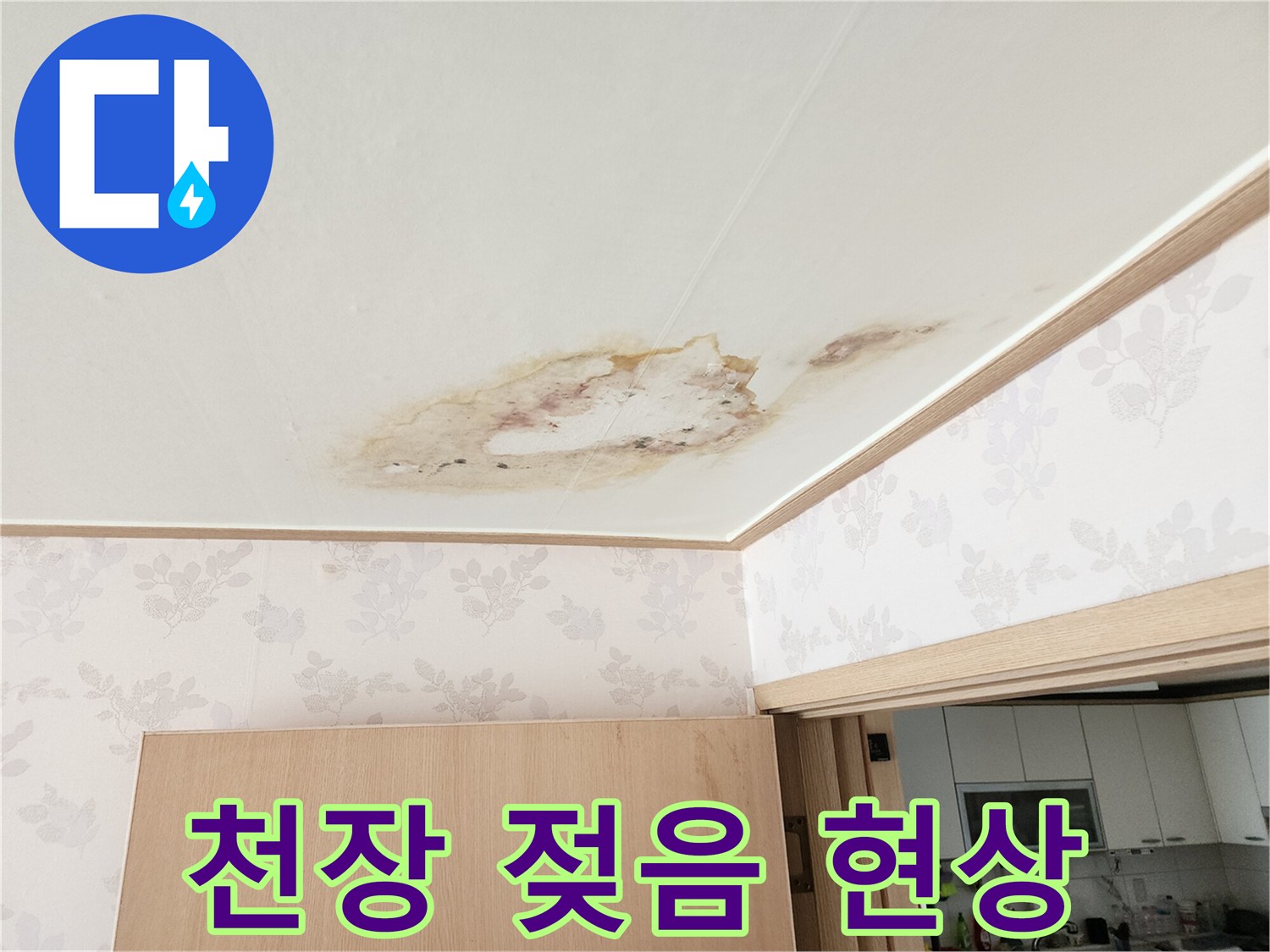 화성향남-천장 석고보드에 발생한 누수 얼룩과 변색 부위