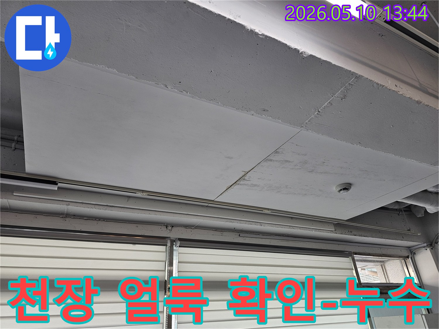 천장 마감재에-생긴 물 얼룩을-누수 엔지니어가-꼼꼼히-점검하고 있습니다