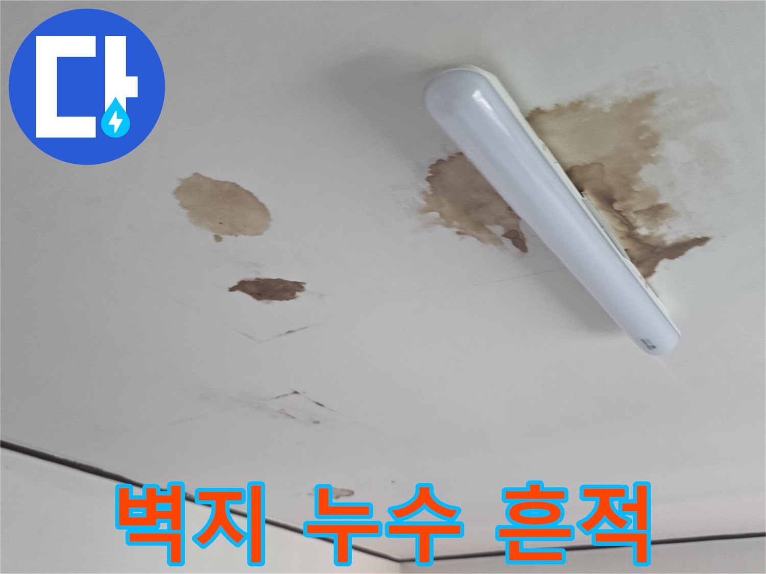천장 벽지에 나타난 갈색 누수 자국 사진