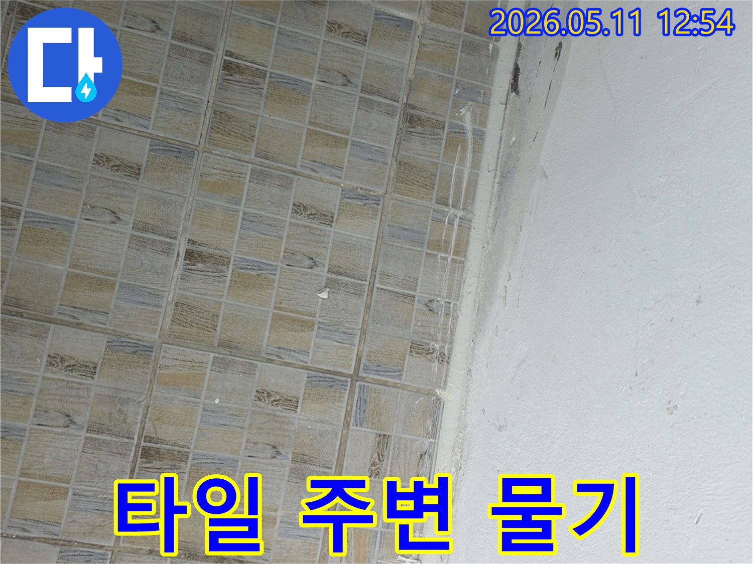 이 이미지는-서울 양천구 신안파크아파트의-타일-주변에서-발생한-누수로-인한-물기와-벽면-손상을-보여줍니다.