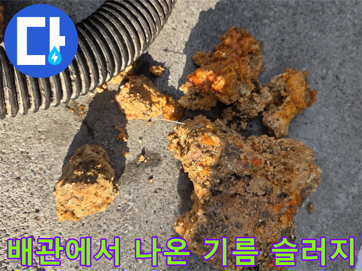 하수관 내부를 막고 있던-거대하게 고착된 기름 덩어리들